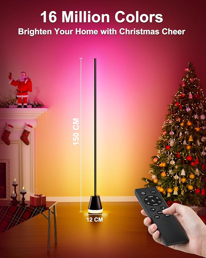 Keepsmile Smart RGB LED Corner Floor Lamp,172 LEDs Bright Standing Lamps for Living Room with APP and Remote,Modern Floor Lamp for Bedroom with Music Sync and 16 Million Colors, Ink Black