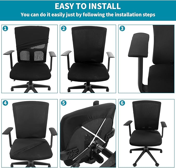 Tatuo Computer Chair Cover Office Seat Cover with Armrest and Backrest, Stretchable Desk Elastic Protective Universal Rotating Chair Protecter (Black,1 Set)