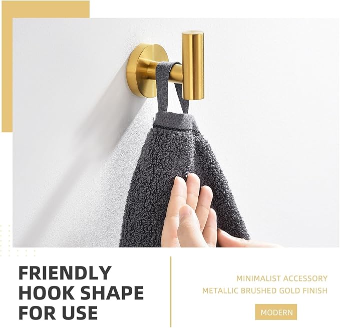 Angle Simple Bathroom Towel Hook, SUS304 Stainless Steel Bath Towel Holder, Robe Hook for Wall, Brassy Gold