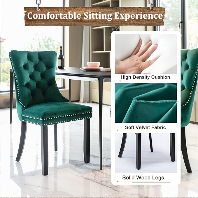 Goujxcy 78.7" Farmhouse Extendable Dining Room Table Set for 6, 7-Piece Rectangle Kitchen Dining Room Table Set with Wood Base and 6 Green Velvet Dining Chairs, Extending Kitchen & Dining Table Set