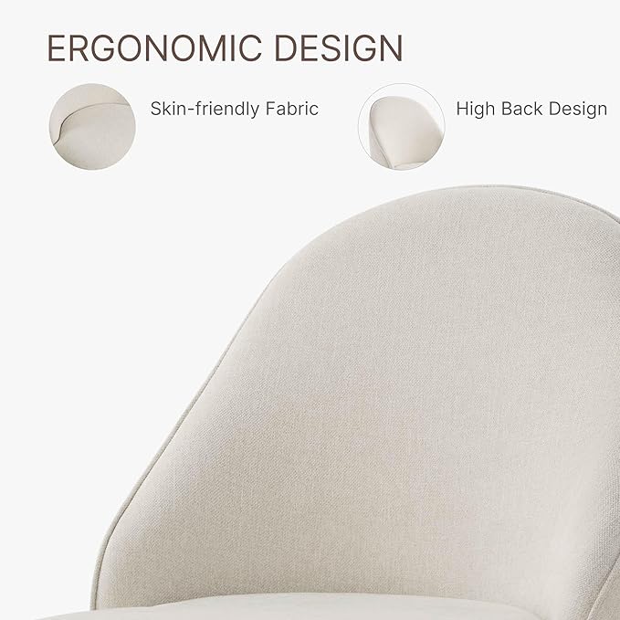 Swivel Dining Chairs Set of 4, Upholstered Mid Century Modern Deskchair with Round Back, Linen Fabric Kitchen Chairs for Dining Room, Bedroom, Dressing Room, Linen