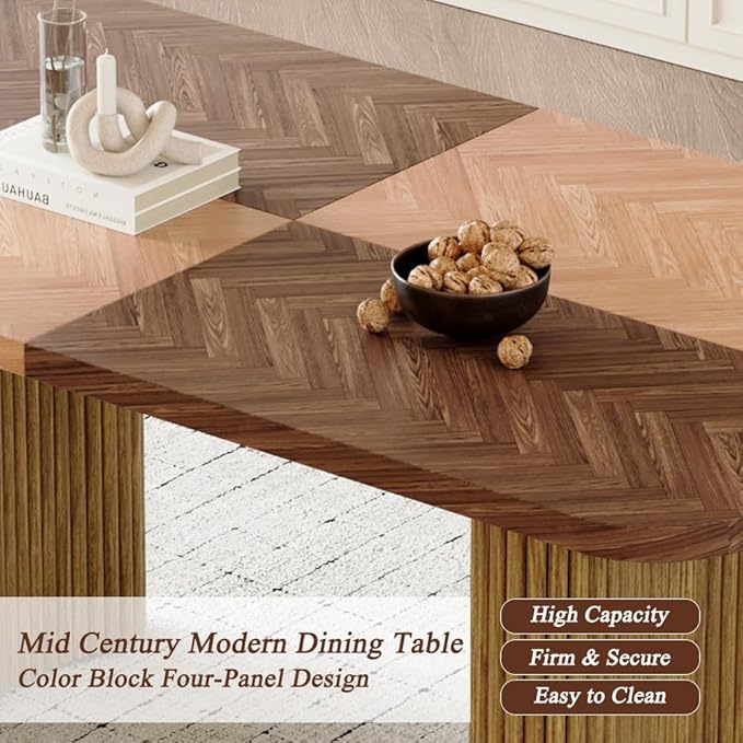 79" Large Dining Table Set for 10, Modern Farmhouse Dining Room Table Set with 1.7" Thick Two-Tone Wood Top, Sculpted Wave Legs & 10 Suede Upholstered Chairs, Wooden Kitchen Table Set for Living Room