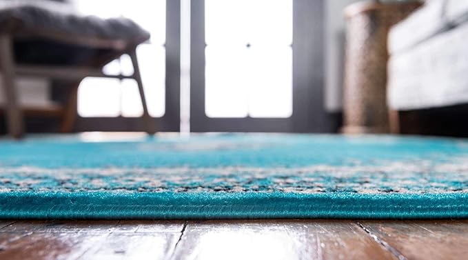 Unique Loom Reza Collection Traditional Persian Style Area Rug, 9 x 12 ft, Turquoise/Ivory