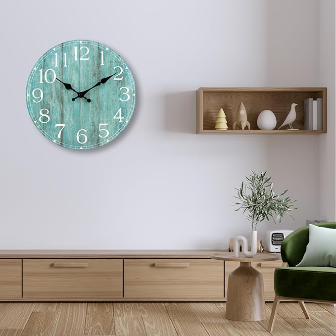 HYLANDA 14 Inch Teal Wall Clock - Silent, Non-Ticking, Battery Operated, Decorative, Unisex