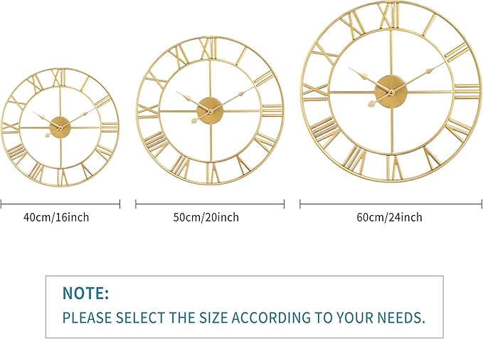 1st owned Large Wall Clock, Metal Retro Roman Numeral Clock, Modern Round Wall Clocks Almost Silent, Easy to Read for Living Room/Home/Kitchen/Bedroom/Office/School Decor (Gold, 18.5 Inch)