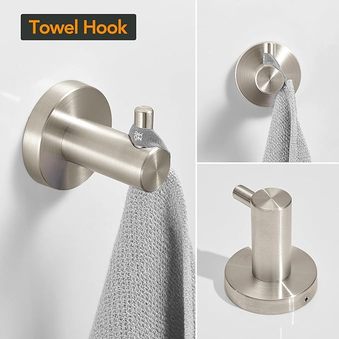 BESy 4 Piece Bathroom Accessories Set (Adjustable 16 to 26 Inch Towel Bar, Towel Ring, Toilet Paper Holder,Towel Hook), Wall Mounted Bath Hardware Accessory Fixtures Set,Stainless Steel/Brushed Nickel