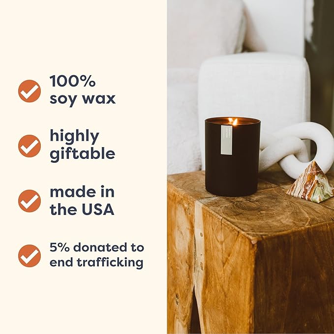 Calyan Wax Co. Smoke & Leather Scented Candle - 75 Hour Burn - Luxury Non Toxic Soy Wax Candles - Long Lasting Black Tumbler Jar Candle for Home - 10.2oz