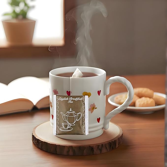 Cute Coffee Mugs Funny Coffee Cup and English Breakfast Tea Set, Reusable Porcelain Cups Coffee Ceramic Cup as Christmas & New Year Gift Ideas for Women and Men(Love flower)