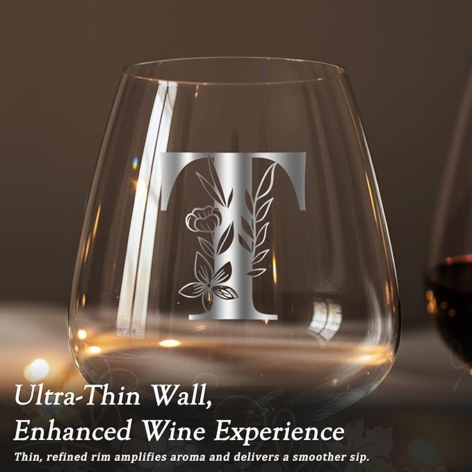 Initial Crystal Wine Glass Gifts for Women Wife Anniversary Her 1 2 3 5 6 7 8 10 14 20 25 40 50 Year Cotton Copper Ivory Bronze Leather Iron Aluminum Paper First 5th 6th 10th 14th 25th 40th 50th 60,T