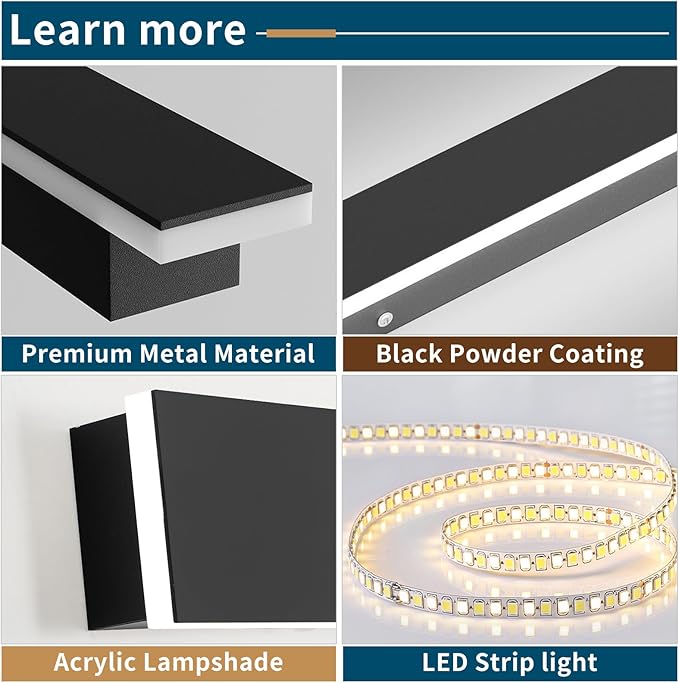 2 Pack 47.2inch Long Linear Outdoor Wall Light, 6000K Cold White Modern Wall Mounted Sconce, IP65 Waterproof, 42W, Black Exterior Lighting Fixture for Garage, Patio, Porch, Garden