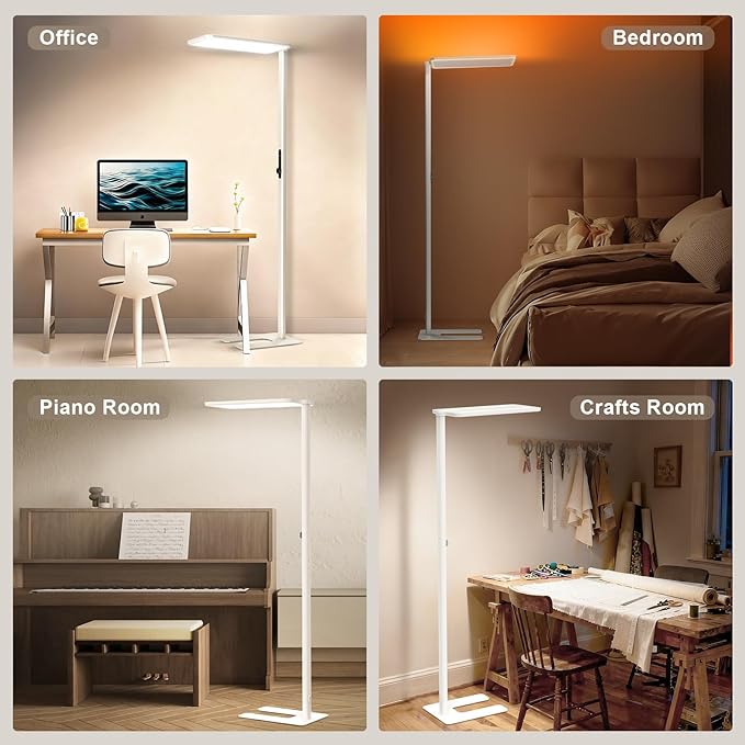 JINIU 79” Eye-Care LED Floor Lamp, Bridgelux Thrive™ Full-Spectrum Standing Lamp, 150W 11000LM, Dimmable 4000K Natural Daylight, Motion Sensor for Home Office, Playroom, Special Nightlight for Bedroom