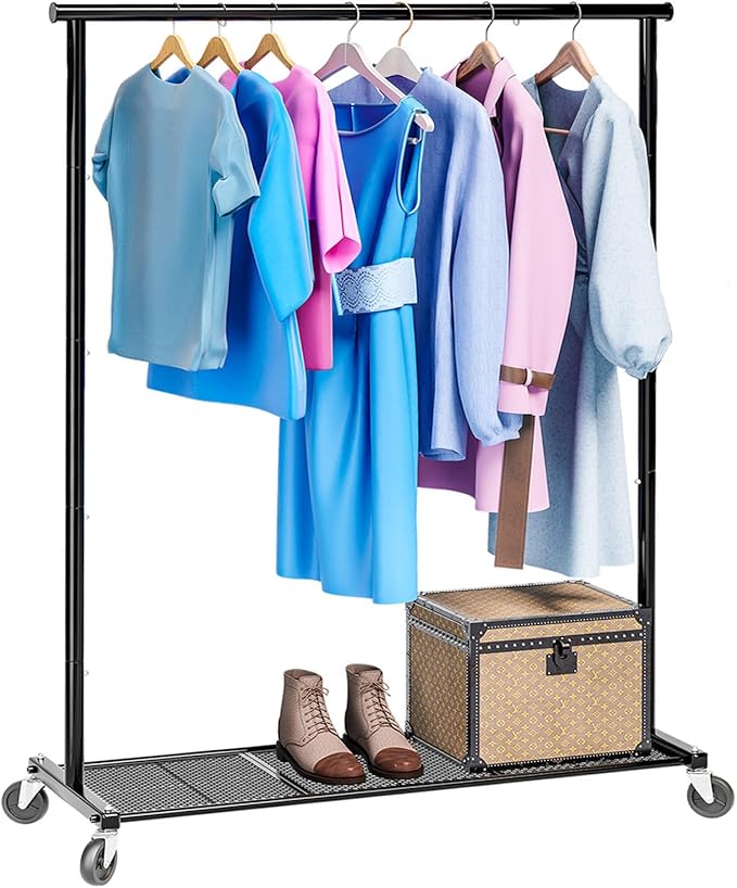 Clothes Rack with Wheels, Clothing Rack for Hanging Clothes, Rolling Garment Rack Sturdy Coat Rack Portable Wardrobe Rack Metal Closet Rack for Bedroom, Laundry Living Room, Black