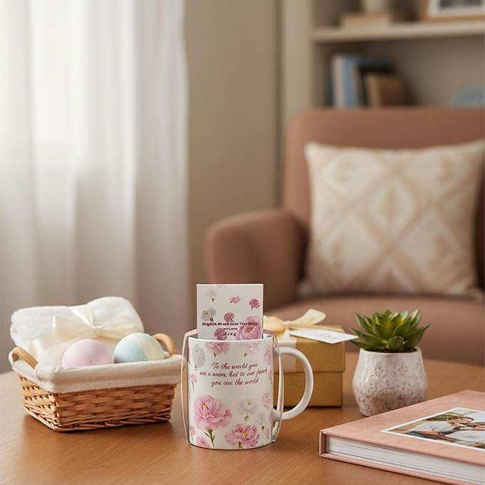 Gifts for Mom Porcelain Coffee Mugs and English Breakfast Tea Set Reusable Ceramic Cups Cute Floral Mug as Birthday Mothers'Day Best Gift for Women