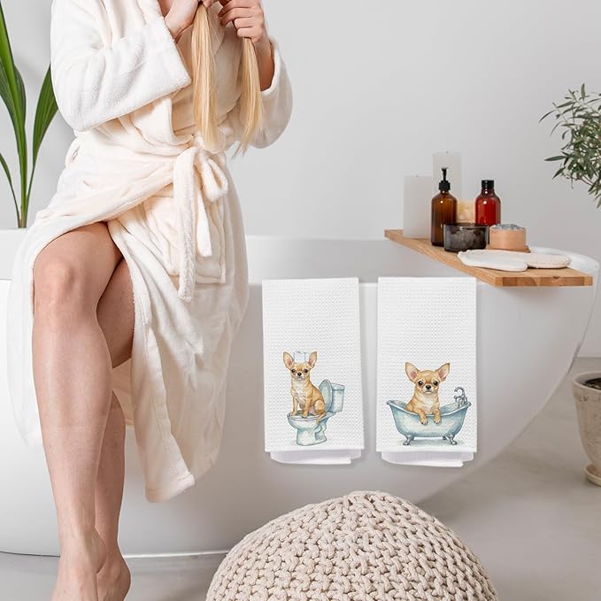 Chihuahua Dog Bathroom Hand Towels, Chihuahua Gifts for Women, Dog Lovers Mom Dad Owner Gifts Decorative Hand Towels for Kids Bathroom Washroom, 16x24 Inch Set of 2