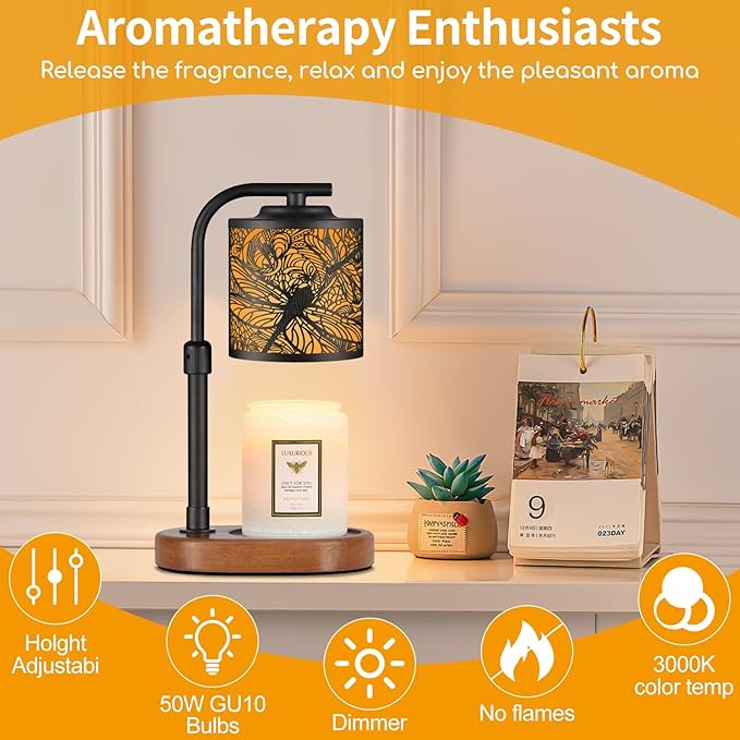 kobodon Candle Warmer Lamp with Timer, Electric Candle Lamp Warmer Christmas Birthday for Mom Women Home Bedroom Decor Wax Melt Warmer for Scented Wax with Jar Candles (Dragonfly)