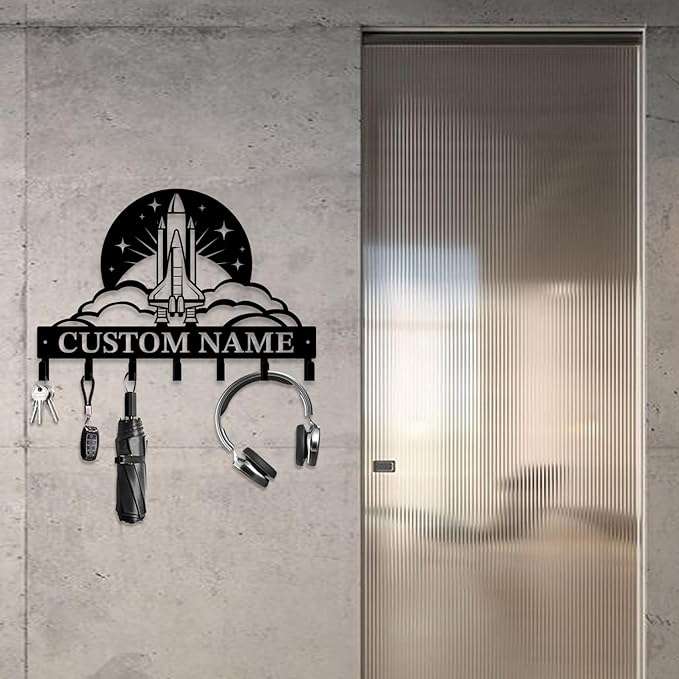 Personalized Custom Astronaut Rocket Metal Wall Keys Hooks,Clothes Hooks Astronaut Art coat racks,door holder,Black Astronaut decorations for home,Entrance doors,Hallway, Bedroom,Keys,Hats (Style F)