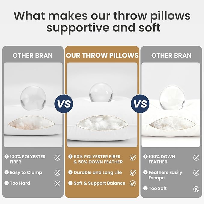BHZ Throw Pillows 20x20 Euro Pillow Inserts Set of 2, Down Feather Alternative Pillow Inserts, Decorative Soft Large Square White Throw Pillows Insert for Couch Bed Dorm Sofa with Cotton Cover