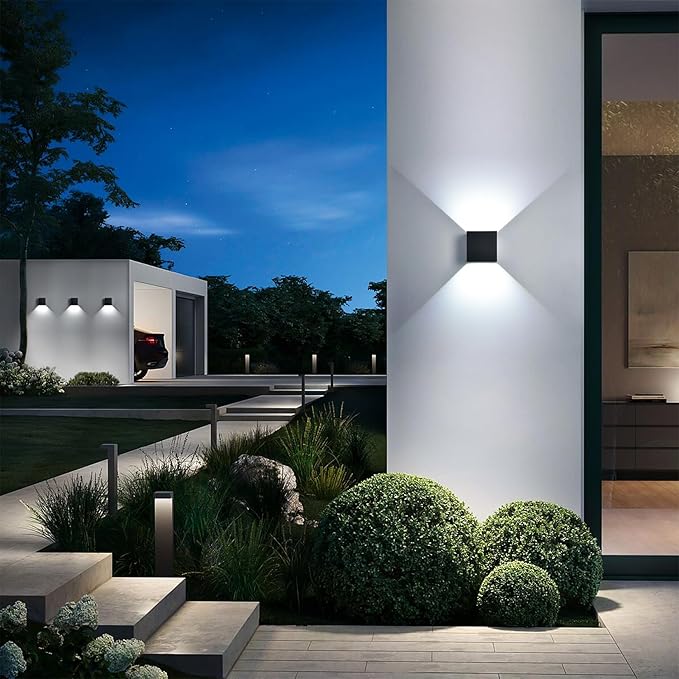 2 Pack LED 20W Outdoor Sconce Wall Lights Interior/Exterior Up and Down Lights IP65 Waterproof Sconce Outdoor Lighting Fixtures Square Aluminum Wall Mount Light Black 6500K Cold Lights