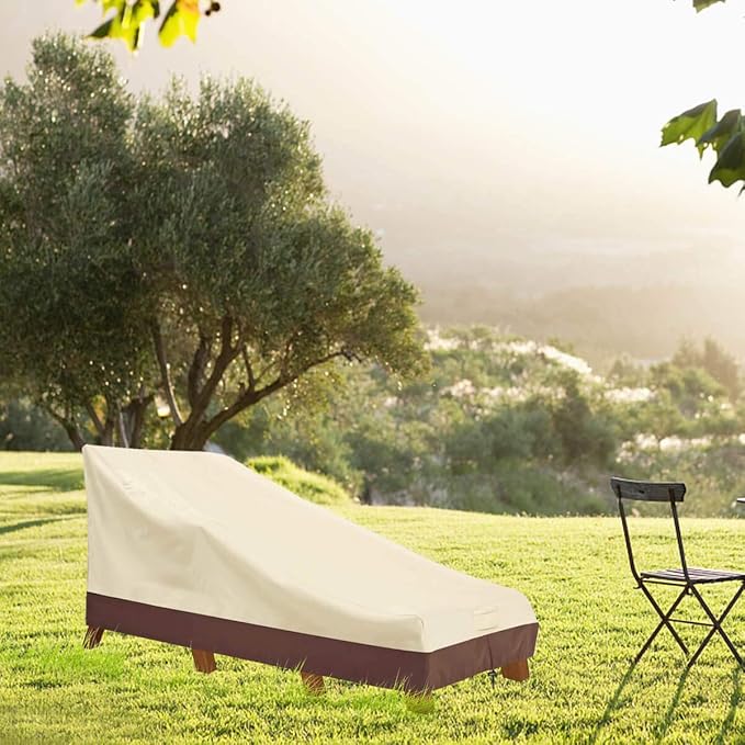 Vailge Waterproof Patio Chaise Lounge Cover, 600D Heavy Duty Outdoor Lounge Chair Covers,UV Resistant Patio Furniture Covers,2 Pack-Large ,Beige & Brown