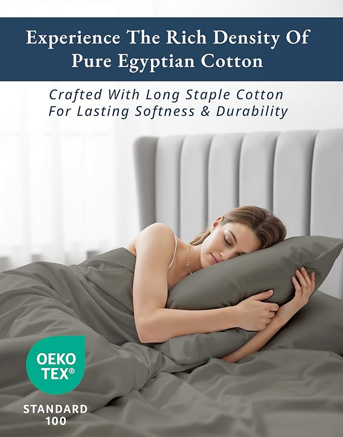 LANE LINEN 100% Egyptian Twin Bed Sheets Cotton, Soft & Comfy No Pill Fade Resistant Natural Cooling Mercerized Cotton Twin Size Sheets 15" Deep Pocket - Charcoal