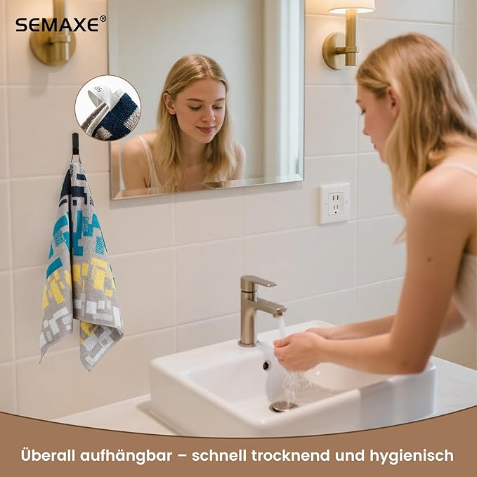 SEMAXE 12 Pack Hand Towels for Bathroom, 100% Cotton Towels with Hanging Loops, Soft & Highly Absorbent, Hand Towel Set for Gym, Shower, Hotel, Spa and Kitchen, Colorful - Checkered