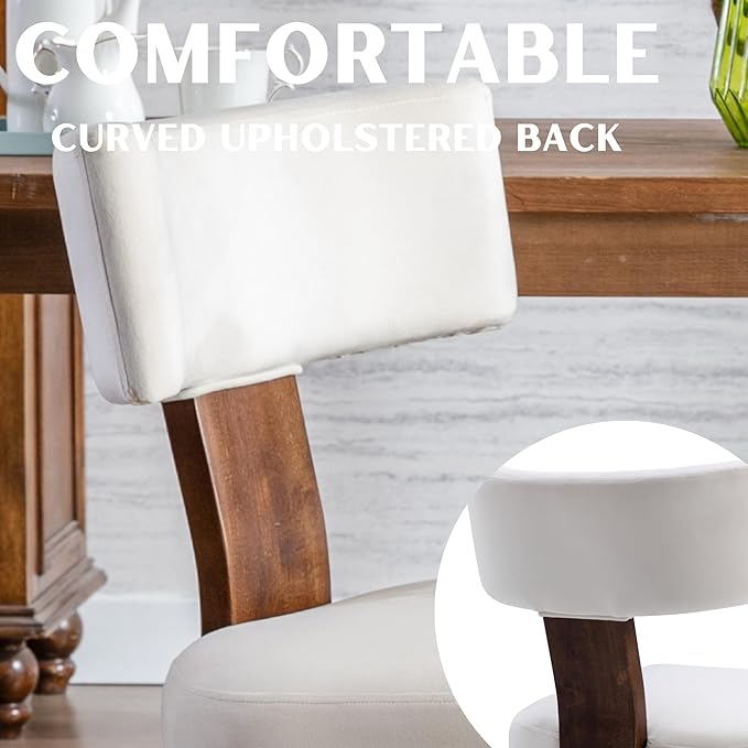 Upholstered Dining Chairs Set of 6, Modern Wooden Kitchen Chairs Fabric Side Dining Room Chair Farmhouse Dinner Chair for Kitchen Dining Room, Cream