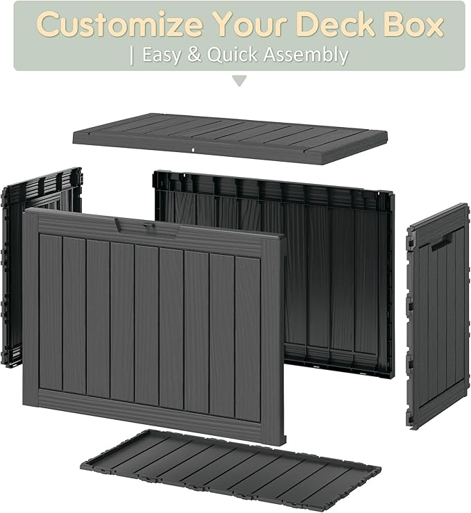 Outdoor Storage Box, Weather-Resistant Resin Deck Box for Patio, Balcony, Holds Garden Tools & Cushions (45 Gallon, Black)