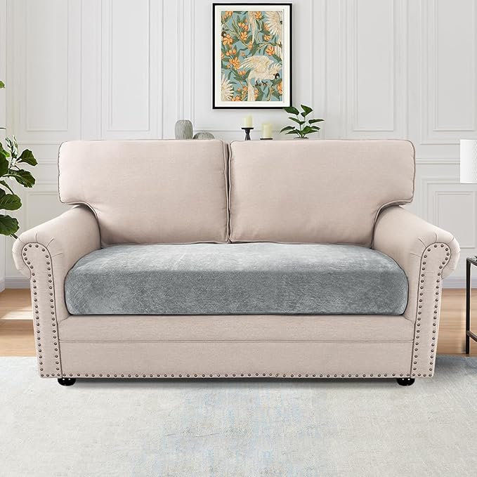 H.VERSAILTEX Stretch Chenille Couch Covers T Cushion Stretch Replacement Loveseat Slipcovers Thick Soft Loveseat Covers for 2 Cushion Couch(2 Seater Loveseat Cushion Cover,Dove)