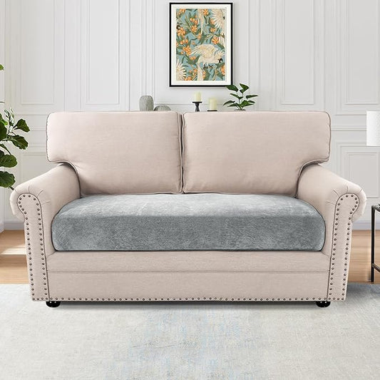 H.VERSAILTEX Stretch Chenille Couch Covers T Cushion Stretch Replacement Loveseat Slipcovers Thick Soft Loveseat Covers for 2 Cushion Couch(2 Seater Loveseat Cushion Cover,Dove)
