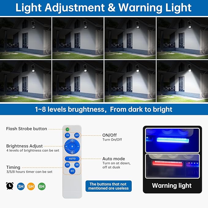 Solar Lights Outdoor:High Lumen LED Security Lights Waterproof IP66,Remote Control Auto Sensor Emergency Street Light Dusk To Dawn, 200W Spotlight, Exterior Lighting for Outside, Yard, Wall, Garage