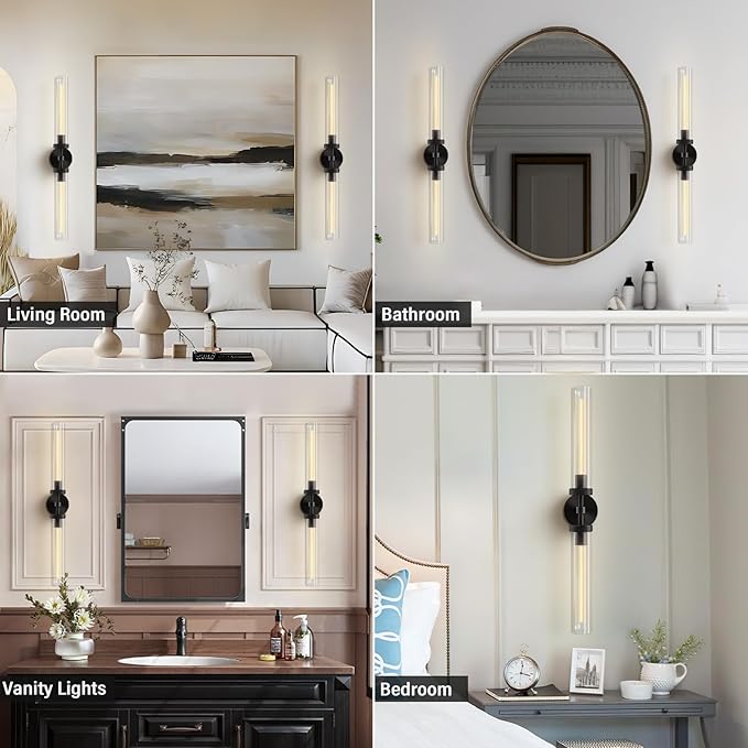 Black Wall Sconce, 30" Knurling Sconces,Bathroom Vanity Light Fixtures, Modern Wall Lights for Mirror, Bathroom, Living Room,Hallway,Staircase (1 Pack)