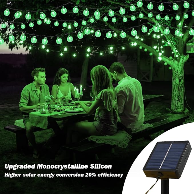 Solar Lights Outdoor Waterproof, 2 Pack Total 200LED 110FT Solar String Lights for Outside with 8 Modes, Outdoor String Lights Crystal Globe Patio Lights for Garden Yard Party Decor(Green)
