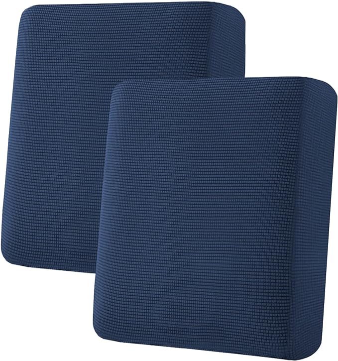 H.VERSAILTEX Super Stretch Individual Seat Sofa Covers Slipcover Sets Thick Jacquard Textured Twill Fabric (2 Piece Medium Sofa Cushion Covers, Navy)