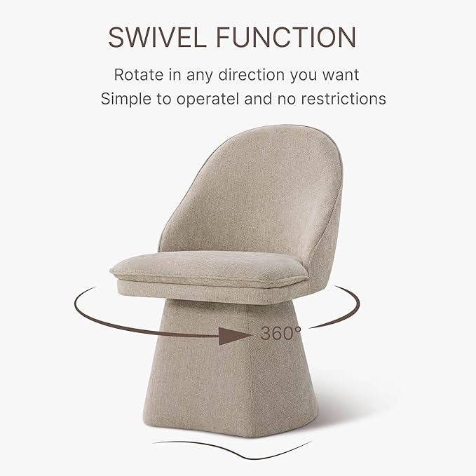Swivel Dining Chairs Set of 1, Upholstered Mid Century Modern Deskchair with Round Back, Linen Fabric Kitchen Chairs for Dining Room, Bedroom, Dressing Room, Khaki