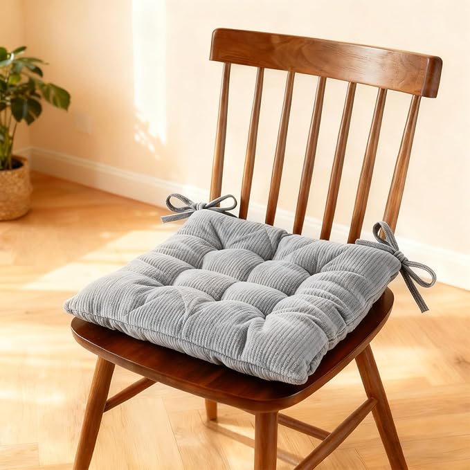 Square Seat Cushion for Kitchen Dining Chairs, Soft & Comfortable 15.5" x 15.5" Chair Pads, 6 Packs, Grey