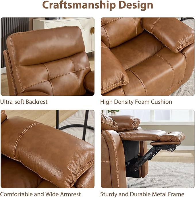 CANMOV Genuine Leather Power Recliner Sofa,3 Seater Reclining Sofa with Comfortable Arms and Back,Modern Electric Recliner Couch Set with Hidden Cup Holders,USB Port for Living Room,Brown
