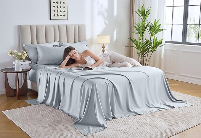 Pure Bamboo Full Sheets, Genuine 100% Organic Viscose Derived from Bamboo Bed Sheet Set, Luxuriously Soft & Cooling, Double Stitching, 2 Year Quality Promise (Full, Glacier)