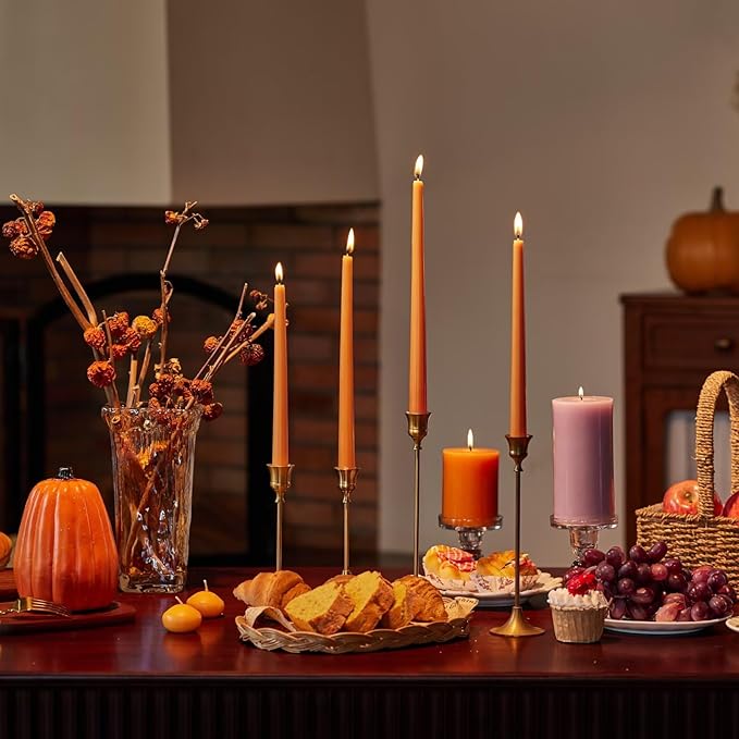 New Burning Formula Unscented Dripless 10-Inch Taper Candles Set of 12 - Burnt Orange, for Wedding, Dinner - Smokeless, Long Burning - Hand Poured, Colored Tall Candlesticks - Naranja Quemado