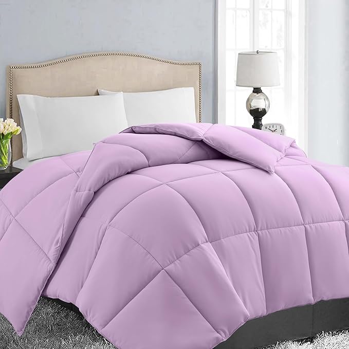 EASELAND California King Down Alternative Comforter - Quilted Duvet Insert for All Seasons, Soft Lightweight with Corner Tabs, Summer Winter Warm Bedding, Lavender 96x104 Inches