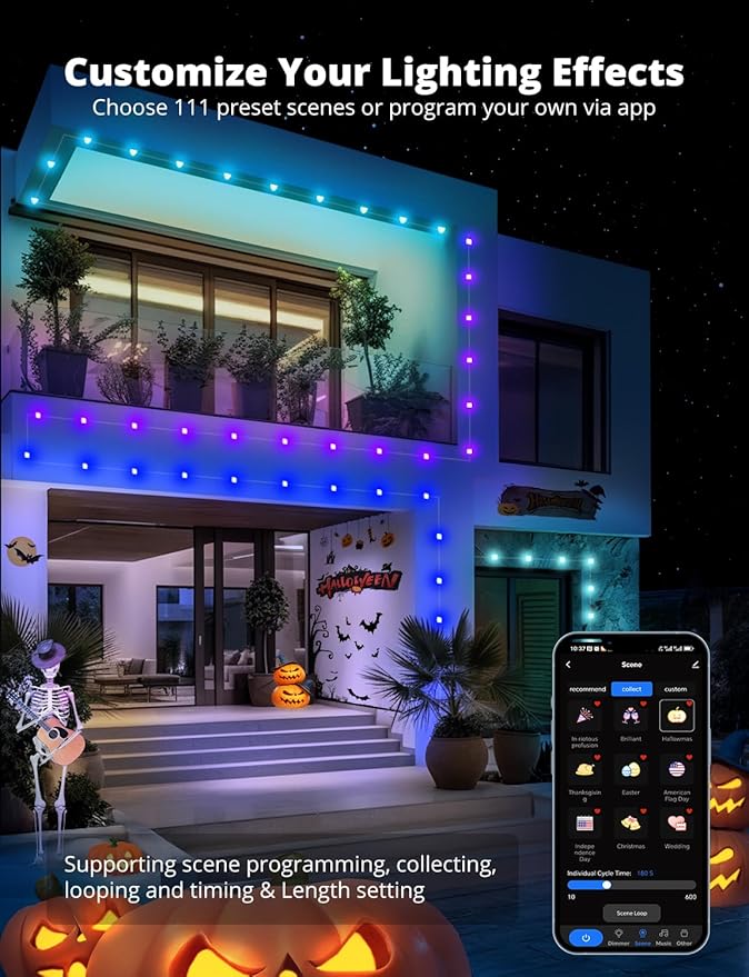 APPECK Permanent Outdoor Lights for House, 100ft with 90 LEDs, 60lm Warm White with Solid Cover, RGBW Smart LED Strip Lights IP65 Waterproof, with Alexa, for Eaves Garage Porch Christmas Decor