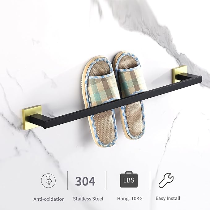 LANC Hand Towel Bar for Bathroom Wall Mounted 12-Inche Matte Black and Gold Bath Hand Towel Holders Stainless Steel Towel Ring Towel Rod for Kitchen Towel Rack Towel Hanger, A9010GK-L3