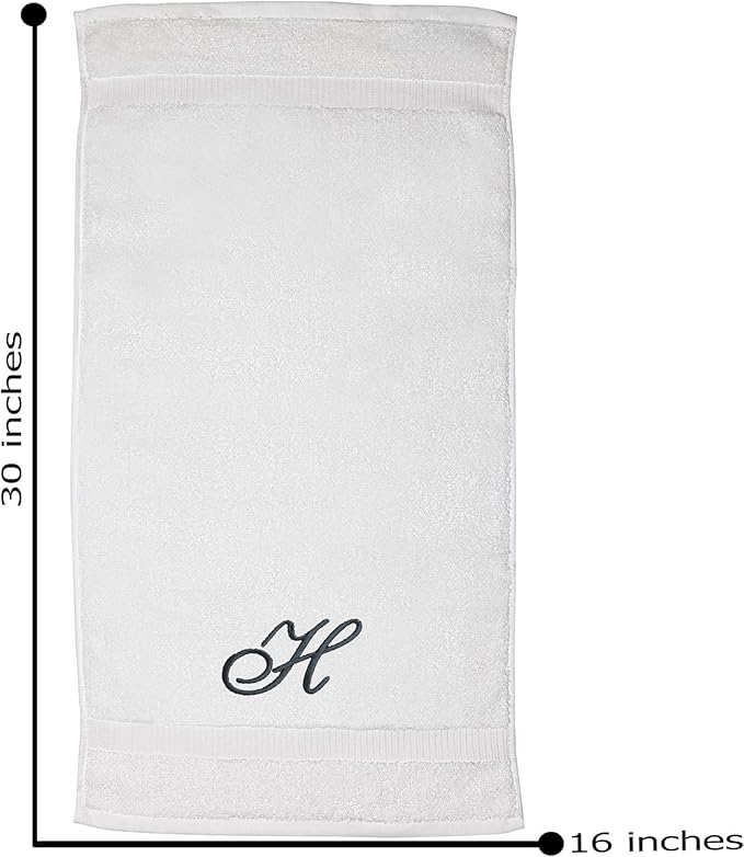 White Monogrammed Hand Towels for Bathroom - Luxury Hotel Quality Personalized Initial Embroidered Towel for Powder Room, Spa - GOTS Organic Certified - Set of 2 Dark Gray Letter H