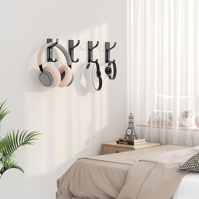 pickpiff 10-Pack Adhesive Wall Coat Hooks - Heavy Duty Stick-On Door Hanger, Metal Hook for Hanging Towel,Purse, Robe, Backpack, Jacket, Clothes - for Bathroom,Dorm, Closet, Kitchen - Black