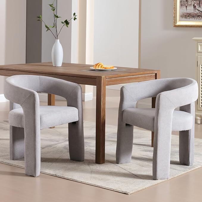 Modern Chenille Dining Chairs Set of 6, Upholstered Barrel Chairs with Arms Comfy Accent Side Chairs for Living Room/Dining Room/Reception, Grey