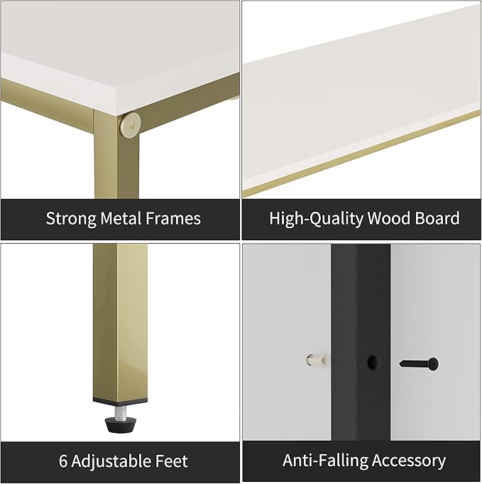 70.9 Inch Console Table with Power Outlet，Modern Narrow Long Sofa Table Behind Couch,Skinny Entry Table with Gold Metal Frame for Entryway,Living Room, Hallway,Classic White