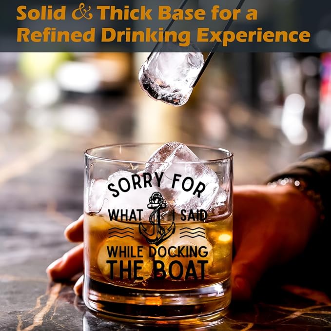 Boat Captain Gifts Old Fashioned Whiskey Glasses, Nautical Gifts for Sailor, I'm Sorry for What I Said While Docking the Boat 10 oz Rocks Barware Cup for Cocktail Drinks Scotch Bourbon Liquor