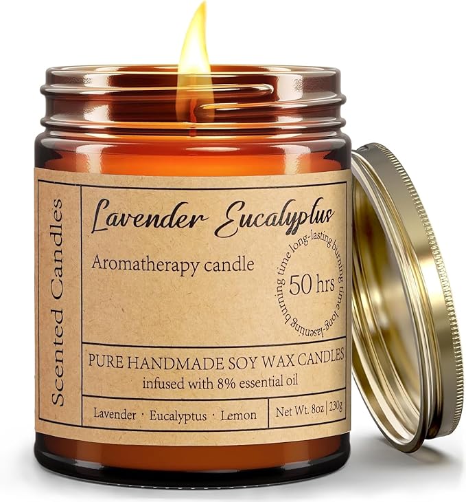 Lavender Eucalyptus Candles for Home Scented - Aromatherapy Candles for Women Relaxation Anxiety Stress Relief Claming Candles Gifts for Birthday Christmas Soy Wax Candle (2pk | 16oz)