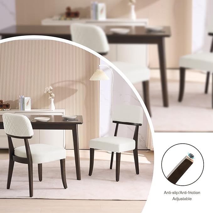 Modern Wood Dining Chairs Set of 2, Velvet Upholstered Kitchen Chairs with Open Curved Backrest & Black Hardwood Legs for Vanity, Living Room, 350 LBS Capacity, White