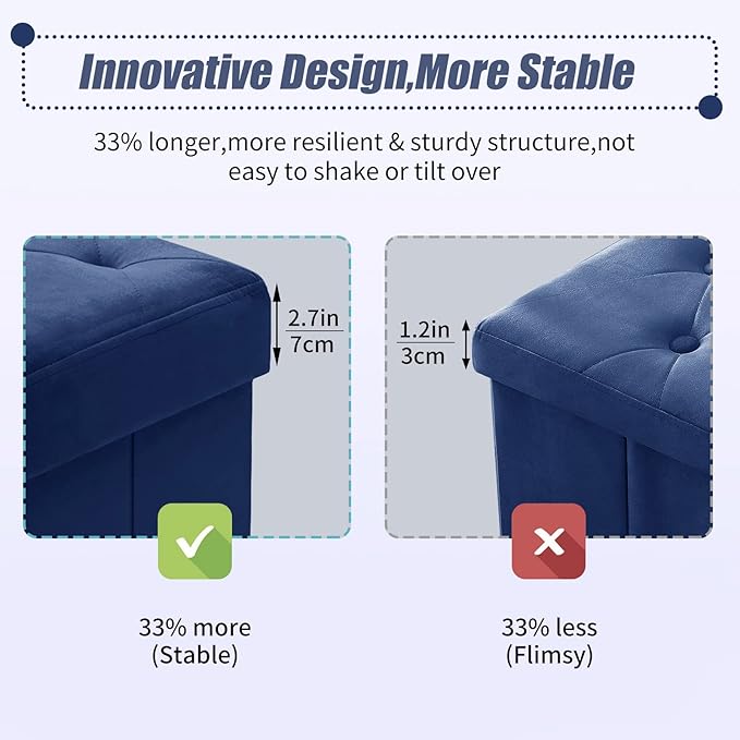 BRIAN & DANY 43 Inches Ottoman with Storage, Velvet Storage Ottoman Bench, End of Bed Benches, Folding Ottomans for Bedroom, Living Room and Entryway (Blue)