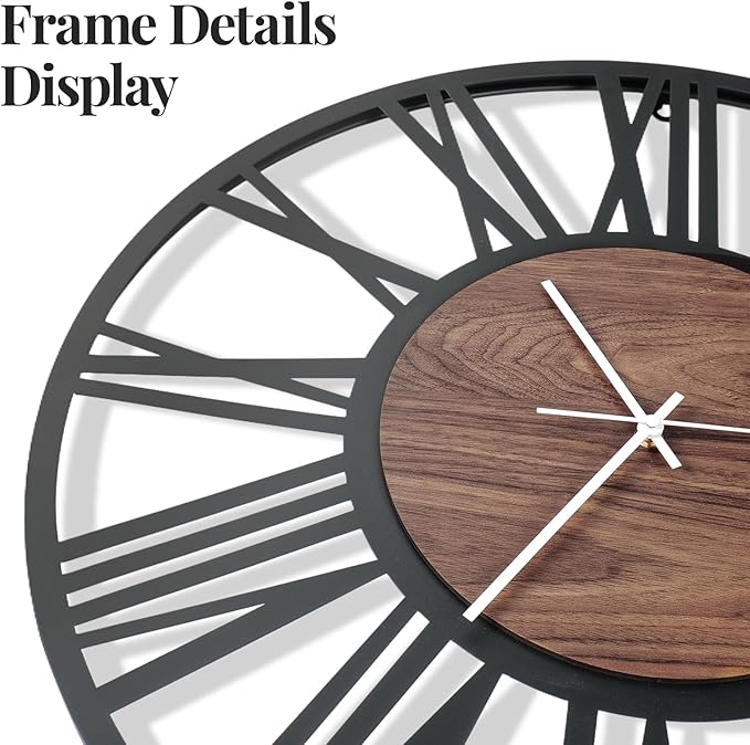 30" Extra Large Wall Clock, Modern Battery Operated Silent Non Ticking 30 inch Decorative Wood Metal Wall Clock, Black Round Big Clocks for Living Room, Bedroom, Kitchen, Office Decor-Roman Numerals